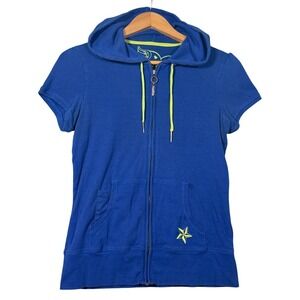 Vintage 2006 Nollie Short Sleeve Hoodie Womens L Blue Graphic Star Scene Kid
